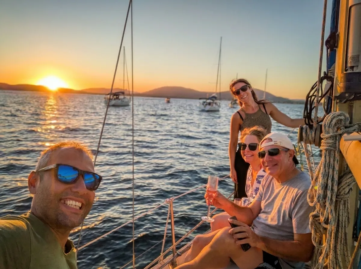 aperitivo al tramonto di alghero in barca a vela su ALBA